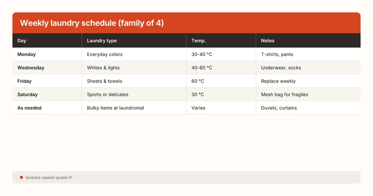 Weekly laundry schedule (family of 4)