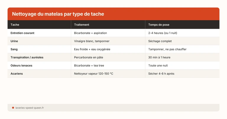 Nettoyage du matelas par type de tache