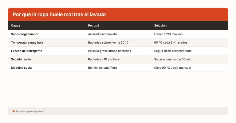 Por qué la ropa huele mal tras el lavado