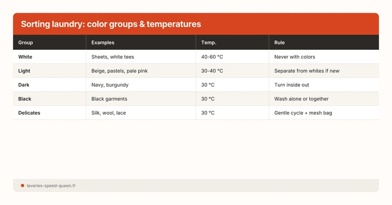 Sorting laundry: color groups & temperatures